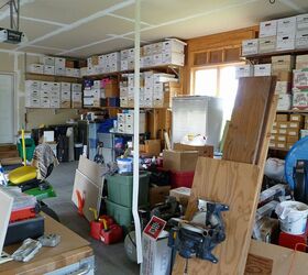 garage makeover from trash to treasure, cleaning tips, garages, You can see it s getting a little better as we sorted boxed and labeled it all