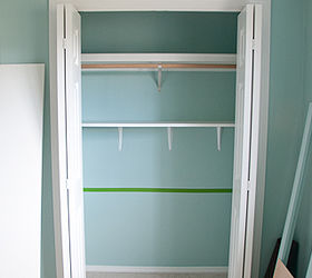 diy craft storage in a clothing closet, closet, shelving ideas, storage ideas, My closet already had one shelf and a clothing bar I installed two more shelves using simple white brackets and customizable melamine shelving