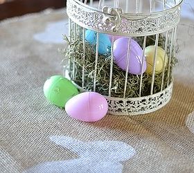 easter bunny burlap table runner, crafts, easter decorations, seasonal holiday decor, The Easter bunnies are stenciled along both sides of the runner
