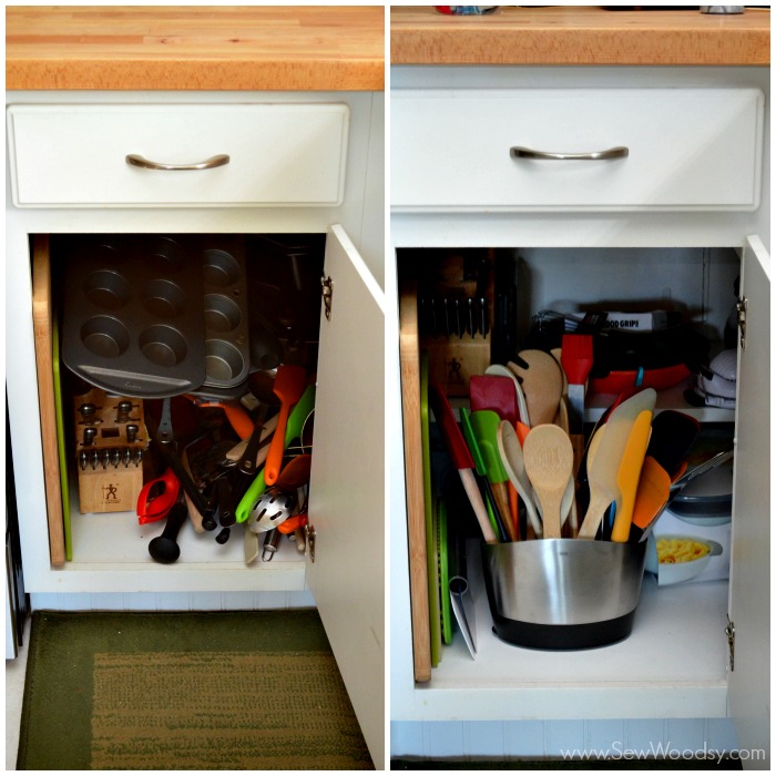5 effective tips for organizing the kitchen, kitchen design, organizing, Before and after organizing the kitchen utensil area
