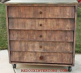 just add wheels to change your furniture, painted furniture, rustic furniture, Wheels added to a curbside dated dresser Layers of paint and numbers added plus rustic top to give this piece an Anthro vibe