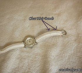 watch band quick fix, crafts, I put 2 of the clear hair bands on the buckle end of the watch band