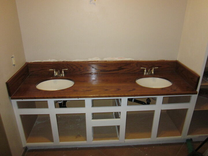 oak vanity top with undermount sinks, bathroom ideas, painted furniture, woodworking projects