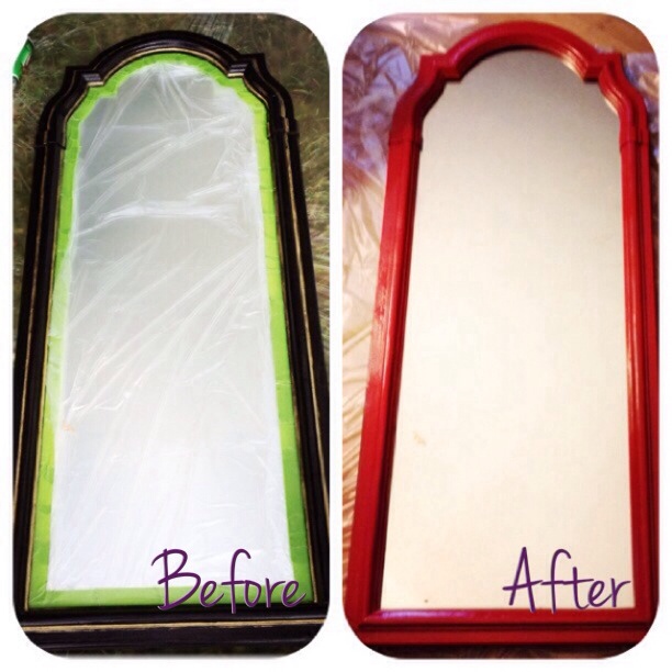 spray painted mirror, painting, Spray painted mirror Before After