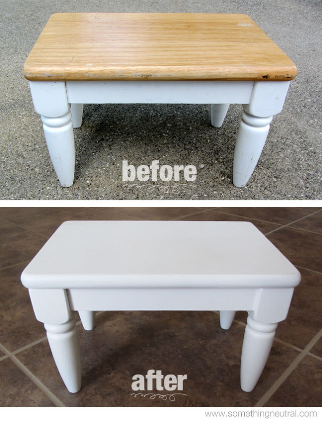 little white step stool before after diy, painted furniture, Little White Step Stool Before After DIY