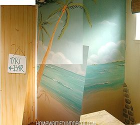 home tour thrifty weekend makeover part iii, home decor, Composite image of the guest bath mural it s a small room and I can t get a full shot of it