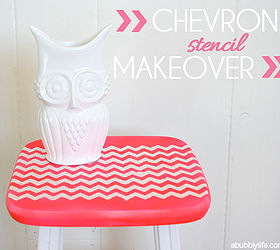 diy chevron stenciled color blocked stool, painted furniture, Final with cute little owl