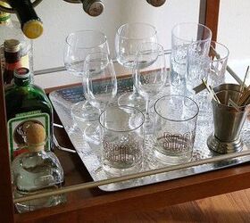 bar cart makeover, painted furniture, All of the glasses were thrift store finds