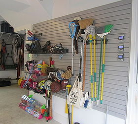 garage organization for a family of 10, garages, organizing, shelving ideas, storage ideas, Cleaning supplies and kids toys are kept handy by the door