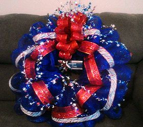 pencil wreath with blue mesh red white blue strip ribbon wired star, crafts, wreaths, Fourth of July Get yours