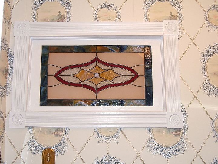 adding a vintage stained glass, bathroom ideas, crafts, home decor, Installed and painted