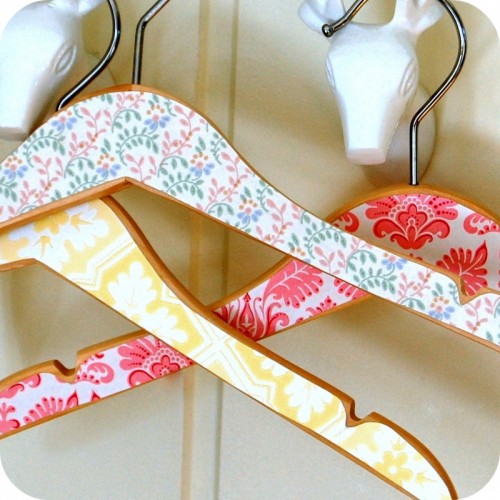 diy project of the week wallpaper your furniture, home decor, painted furniture, Thought you couldn t get enough of wallpaper cut out pieces and apply to shirt hangers so cute for a kids closet
