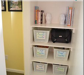 7 simple steps to create cheap easy built in closet storage, cleaning tips, closet, diy, shelving ideas, storage ideas, Next up I grouped the items that I needed to store snagged some on hand baskets created labels and put everything away Worked like a charm
