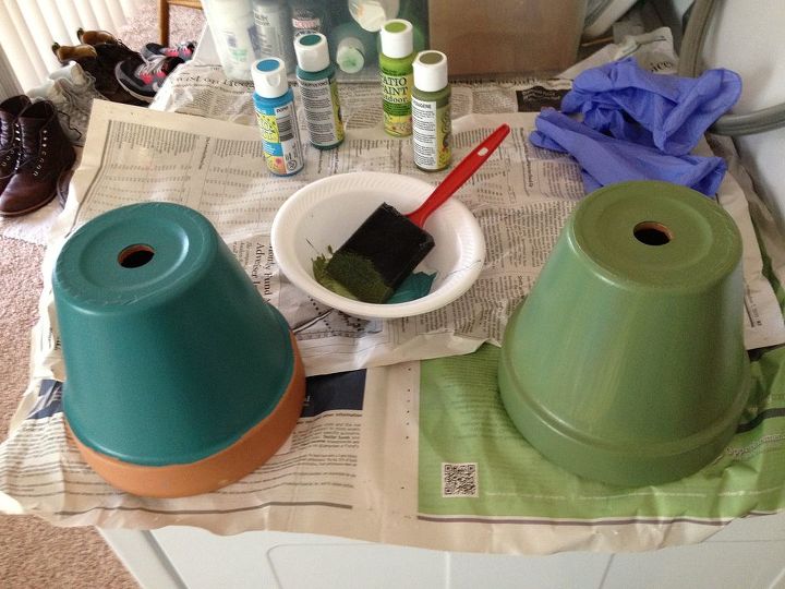 diy painted terra cotta planters, chalkboard paint, crafts, gardening, painting, In progress two coats was all it took