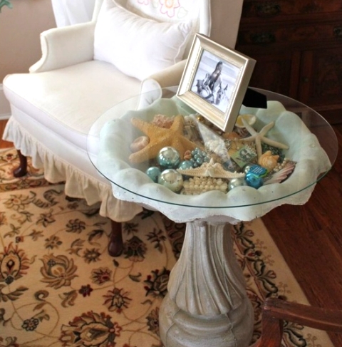 make a curio display table from a bird bath, home decor, painted furniture, repurposing upcycling