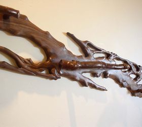 sculpture born from necessity, diy, fireplaces mantels, home decor, stairs, woodworking projects, Carved walnut handrail detail