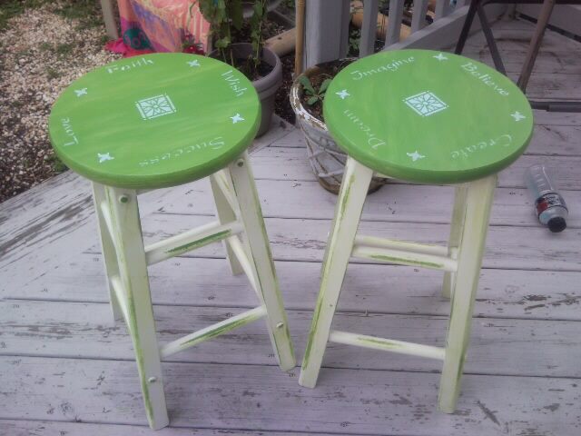 stenciled stools, painted furniture, After about 2 hours of sanding and painting fun