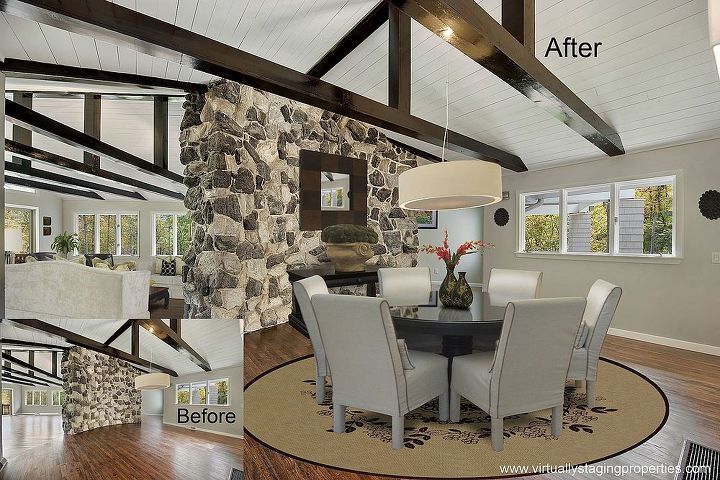virtual staging before amp after photo of the week, electrical, home decor, real estate, Living Room and Dining Room Staging with furniture and decor goes Virtual