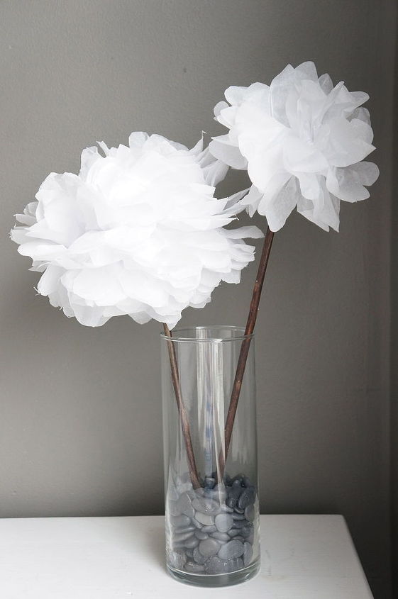 diy tissue paper flowers, crafts, home decor, Glue a stick onto the flower and make a bouquet