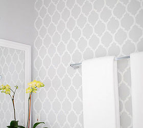 using gray paint to stencil, painting, Moroccan Dream Stenciled powder room in gray