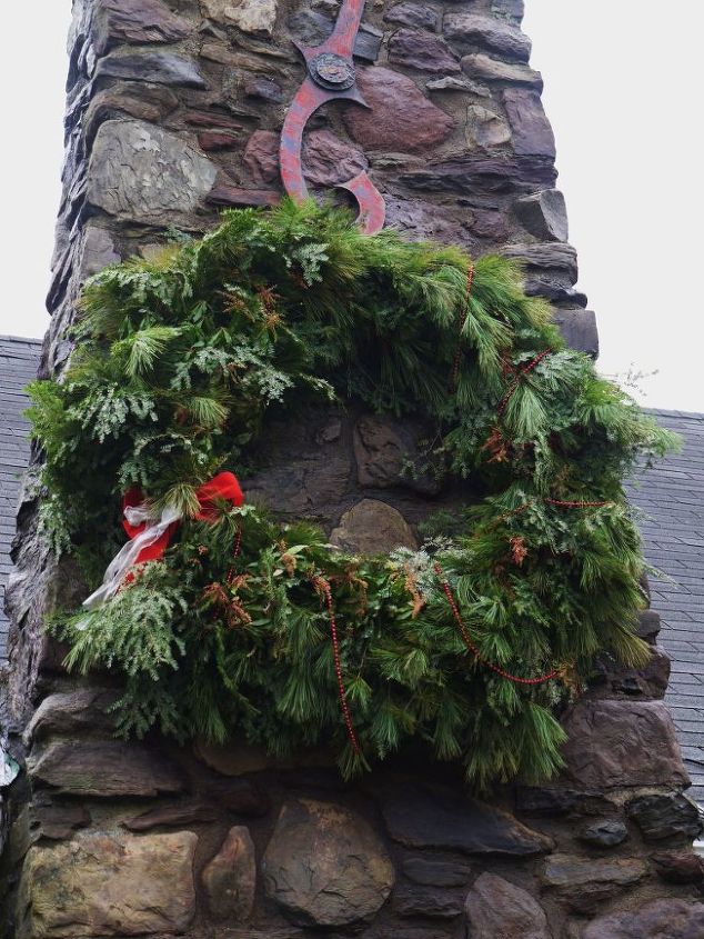 evergreen christmas wreath, christmas decorations, crafts, seasonal holiday decor, wreaths, The wreath needs to be large because our chimney is massive