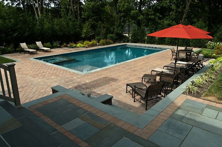 spill over spa built inside the pool provides perfect solution, outdoor living, pool designs, spas, Flexible Backyard Shade