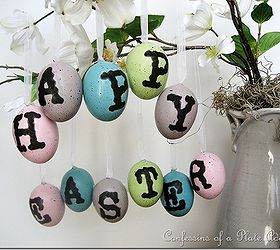 fun easy and inexpensive d coupage easter eggs, easter decorations, home decor, seasonal holiday decor, These Pottery Barn inspired decoupage eggs are super easy The graphic for the letters is included on my blog