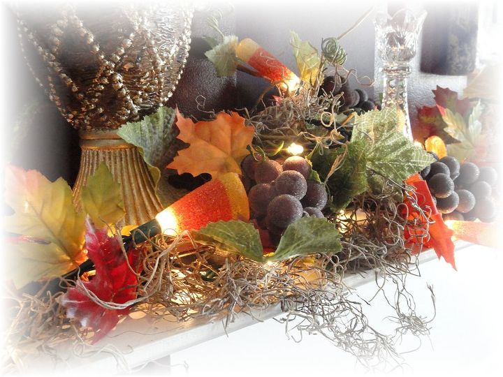 fall fireplace, crafts, fireplaces mantels, seasonal holiday decor, A festive mantel all a glow