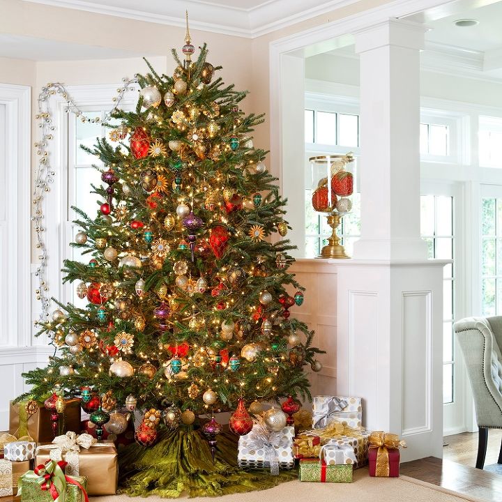 christmas trees 6 ways, seasonal holiday d cor, Opulent A jewel tone palette sets the tone for this lavish tree The inspiration a collection of Faberge style egg ornaments in a variety of colors and designs And nothing says formally festive like glitter jewels and pearls