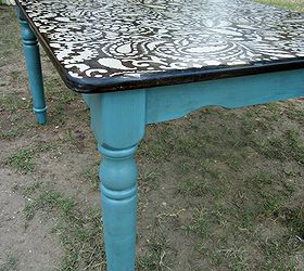 stenciled tables, Paisley table with dirty cowboy turquoise legs