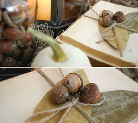 decorating for autumn on a budget, seasonal holiday d cor, wreaths, dried leaves vintage books and collected acorns