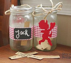 mason jar love buckets, chalkboard paint, crafts, mason jars, seasonal holiday decor, valentines day ideas, Chalkboard Labels on the back tell the buckets apart