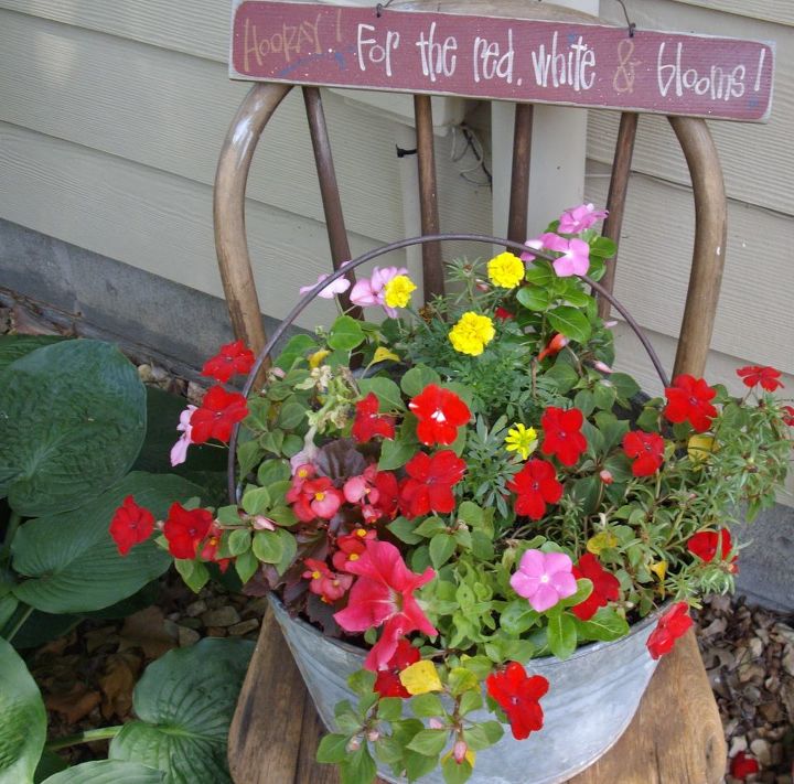 sitting pretty in the garden, gardening, repurposing upcycling, Debbie McMurry s vividly colored floral chair