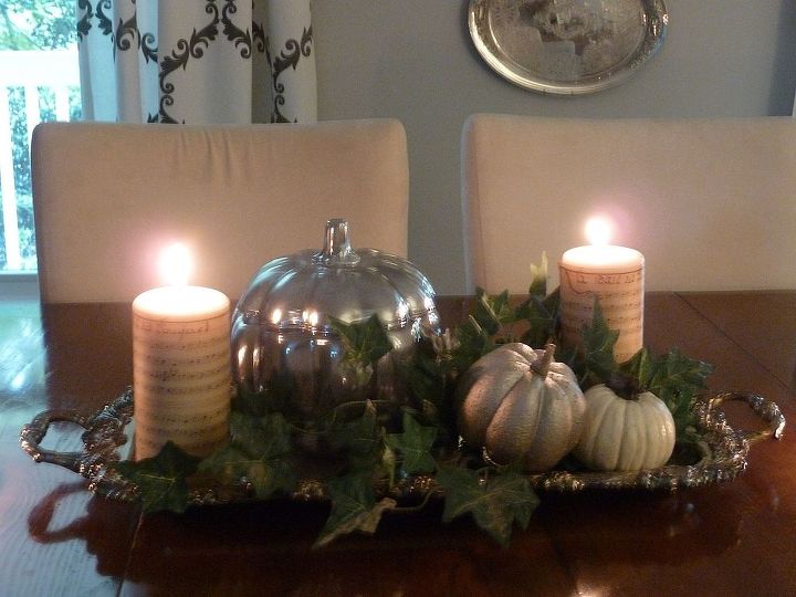 diy mirrored pumpkin, home decor, painting, seasonal holiday decor, Neutral fall tablescape with mirrored pumpkin
