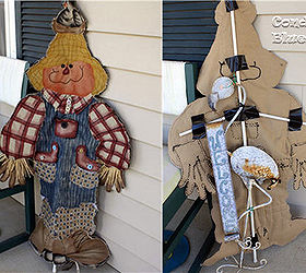 simple fall porch decor, crafts, outdoor living, porches, seasonal holiday decor, Lola the Welcome flamingo put on her Scarecrow Halloween costume with a little help from dowel rods and Gorilla Tape Don t tell her it is a door decoration or you will upset her she thinks it is a fancy costume