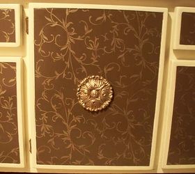 mind blowing make over of barn wood bath cabinets, bathroom ideas, diy, kitchen cabinets, painted furniture, woodworking projects, Plaster molds are great for creating a beautiful ornament for cabinets and furniture I only need one medallion to affix to the center of the door to complete the look