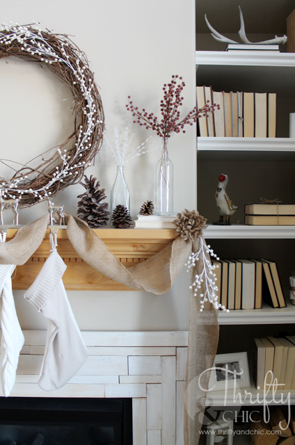 burlap garland and christmas mantel, christmas decorations, seasonal holiday decor, wreaths, I tried a smaller wreath here but the bigger one made the look perfect
