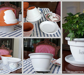 diy home flowerpot housewarming basket, crafts, gardening, home decor, After the second coat of white was dry I added gray trim around the rim of the pot and saucer