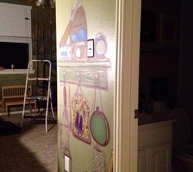 boys room hunting mural, bedroom ideas, home decor, painting, Partially painted wall from my sketch