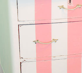 pink striped antique dresser, painted furniture, Close up