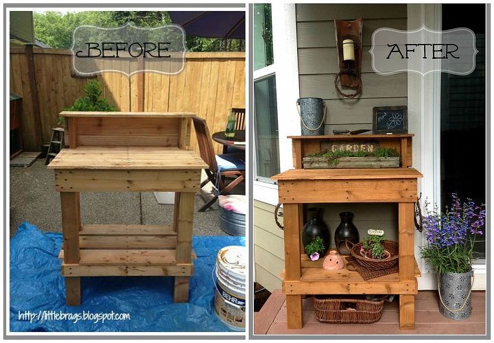 a potting bench make over, gardening, outdoor furniture, outdoor living, painted furniture