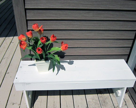 diy garden bench, diy, how to, painted furniture, woodworking projects, Bench 2 on my front porch