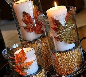 natural decor, halloween decorations, seasonal holiday d cor, thanksgiving decorations, Candles accentuating fall with natural items