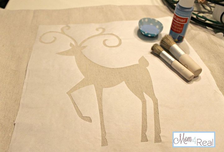 reindeer silhouette pillows dropcloth pillows, crafts, Use freezer paper to make a stencil