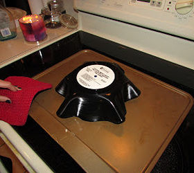 diy wednesday project from diyhuntress vinyl record bowls, crafts, repurposing upcycling, Remove from oven Photo courtesy of DIY Huntress sponsored by VSP