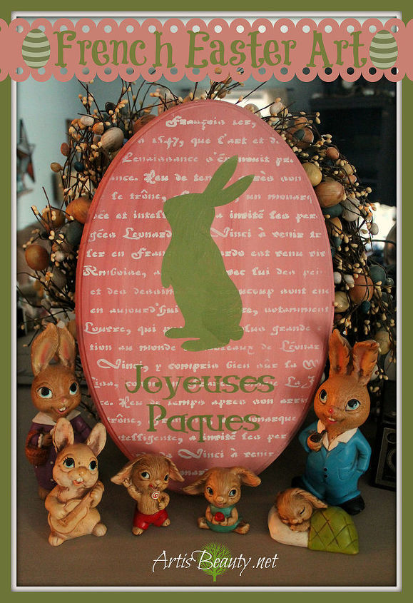 french easter art using americana decor chalky finish paint, easter decorations, home decor, seasonal holiday decor, my finished art with my vintage easter bunnies I grew up with