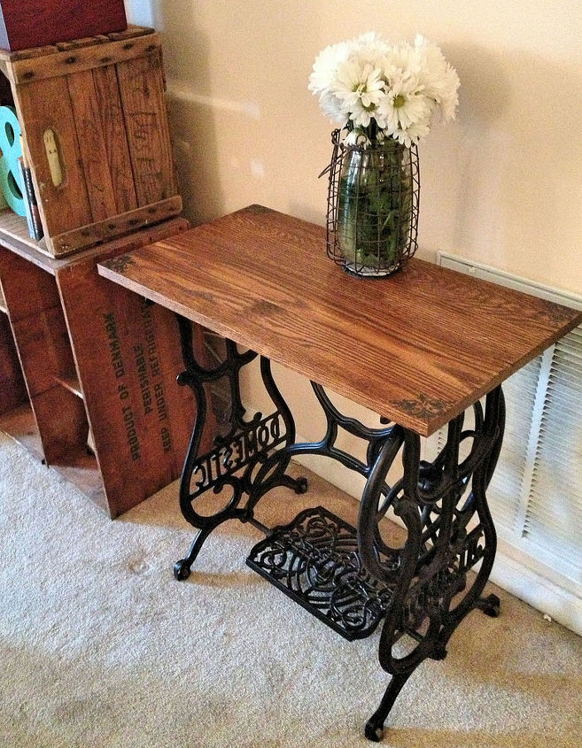 reclaimed wood sewing machine table, painted furniture, repurposing upcycling