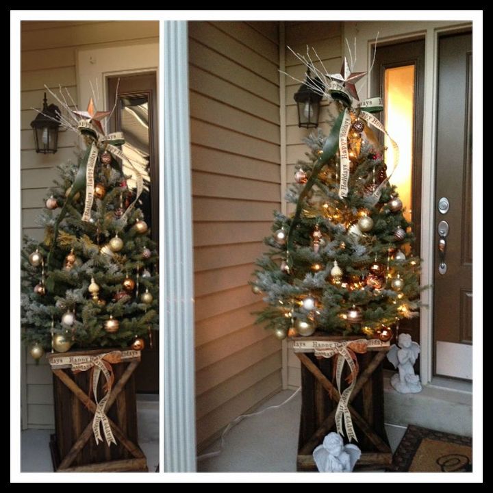 rustic christmas tree display, christmas decorations, seasonal holiday decor, The finished tree for our display