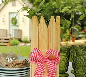 4 ways to decorate a plain vase for a garden party, crafts, outdoor living, Slip 12 pickets inside a rubber band and add a wired ribbon