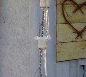 glass in the garden add some sparkle, gardening, succulents, Rain chains made from old out of date glass faux Victorian lamp shades http www bluefoxfarm com rain chains html